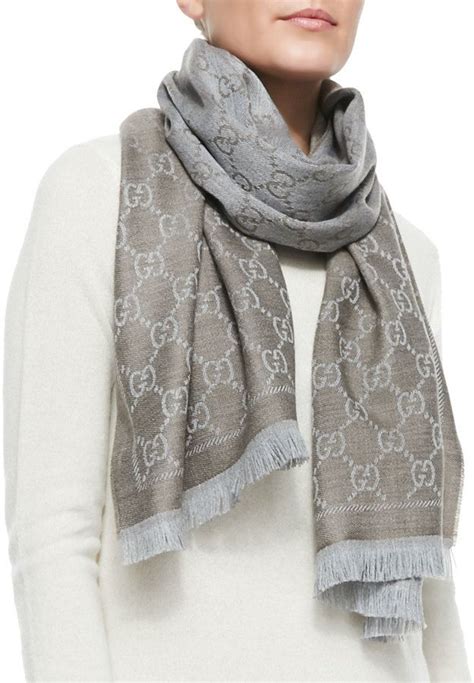 gucci stencil gg logo scarf taupe|gucci print silk neck bow.